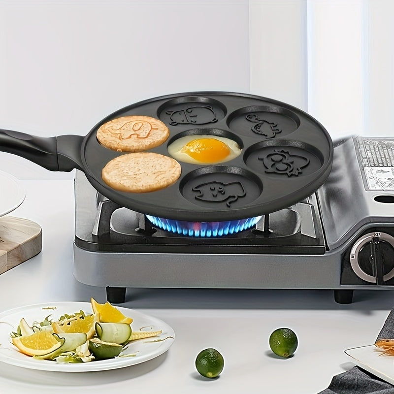 7-Hole Animal Pattern Non-Stick Pancake Pan Aluminum Alloy Detachable Handle Easy to Clean