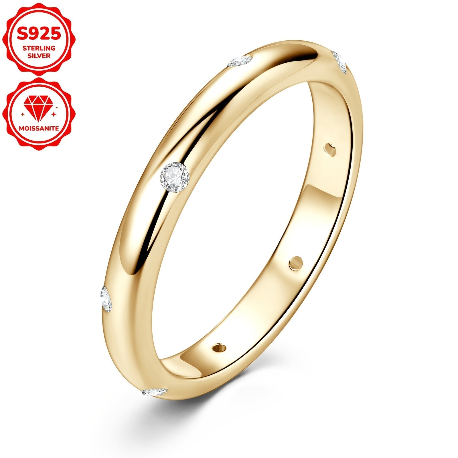 Sterling Silver Engagement Ring with Moissanite and April Birthstone 14K Gold Plated