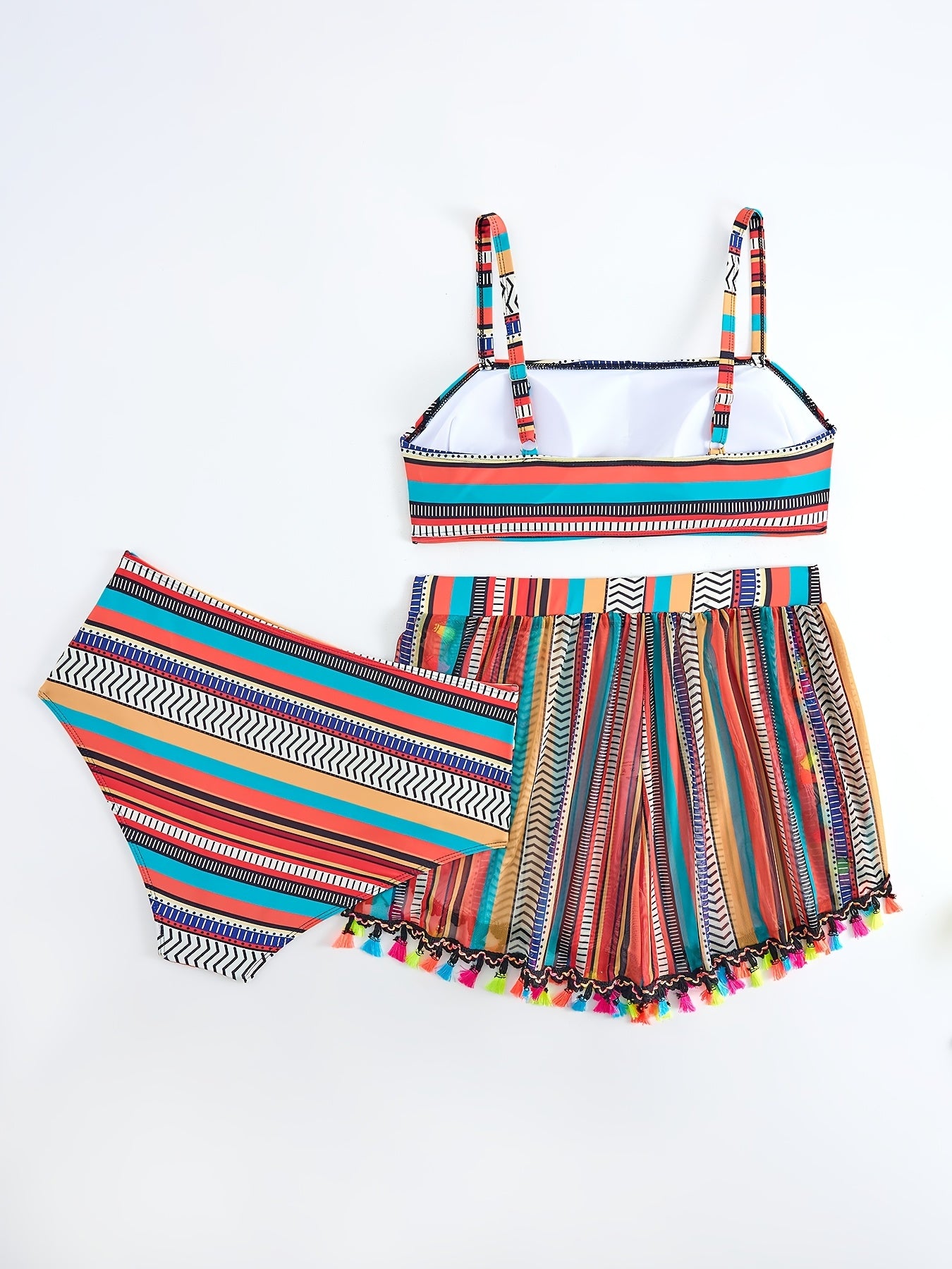 Set of 4 Geometric Pattern Swimsuits for Women with Crew Neck, Removable Chest Pads and Medium Stretch Polyester Fabric