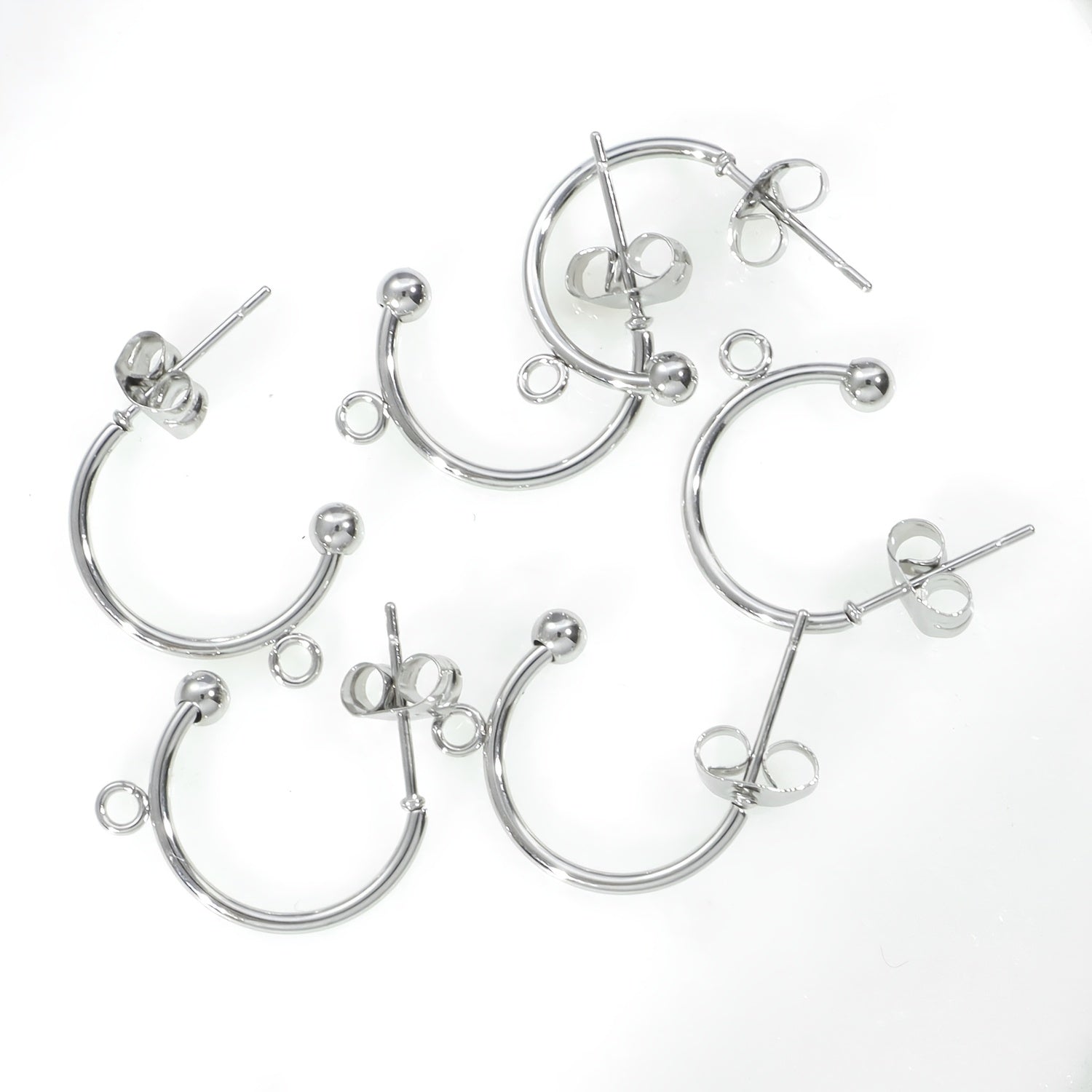 Stainless Steel C-shaklidagi sirg‘alar, 10 ta to‘plam, DIY zargarlik ishlab chiqarish uchun, to‘pli beadlar bilan