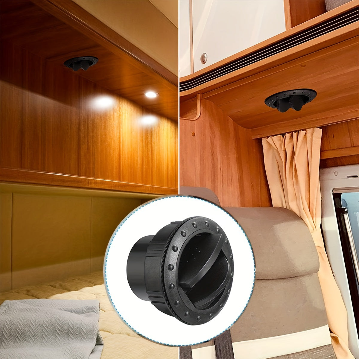 60mm Black Gray Round Car Ventilation Outlet ABS Plastic for RV ATV Bus Electric Vehicle