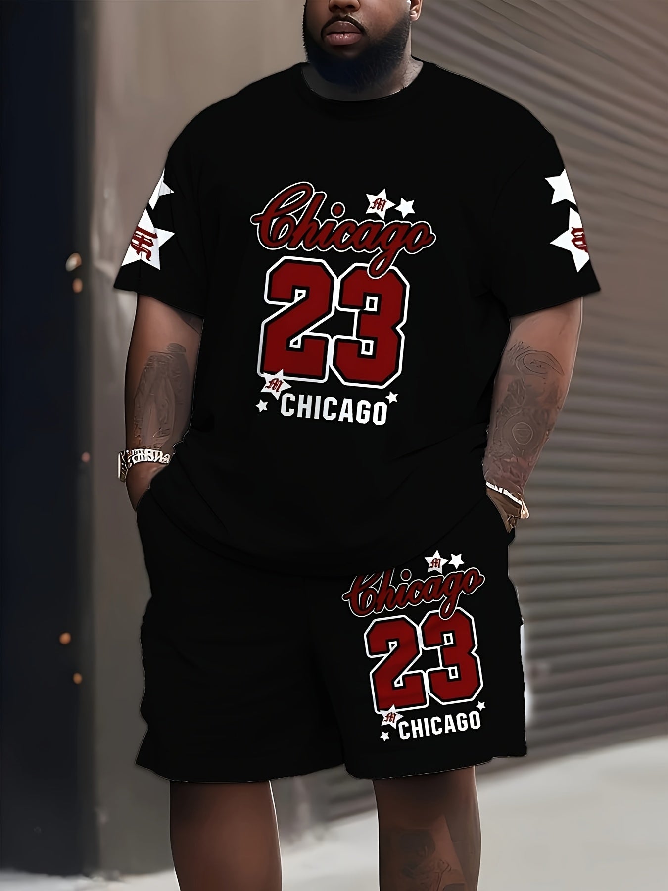 Plus Size Men's Casual Suit with 3D Number 23 Print