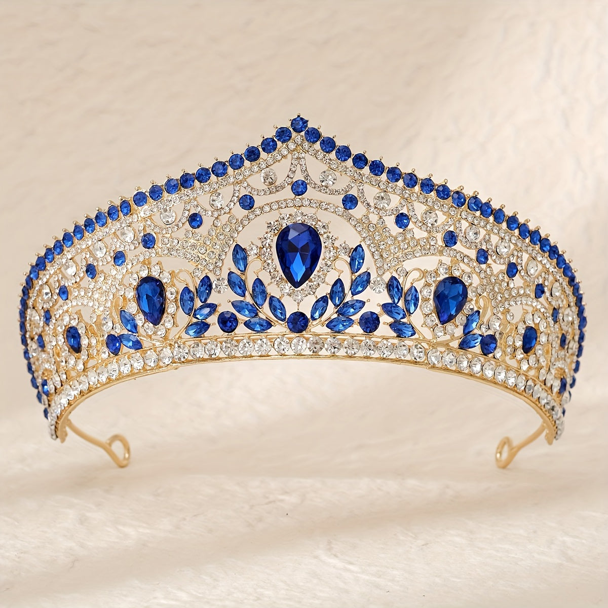 Bridal Water Drop Crown Hair Accessory with Diamonds and Gold Embellishments