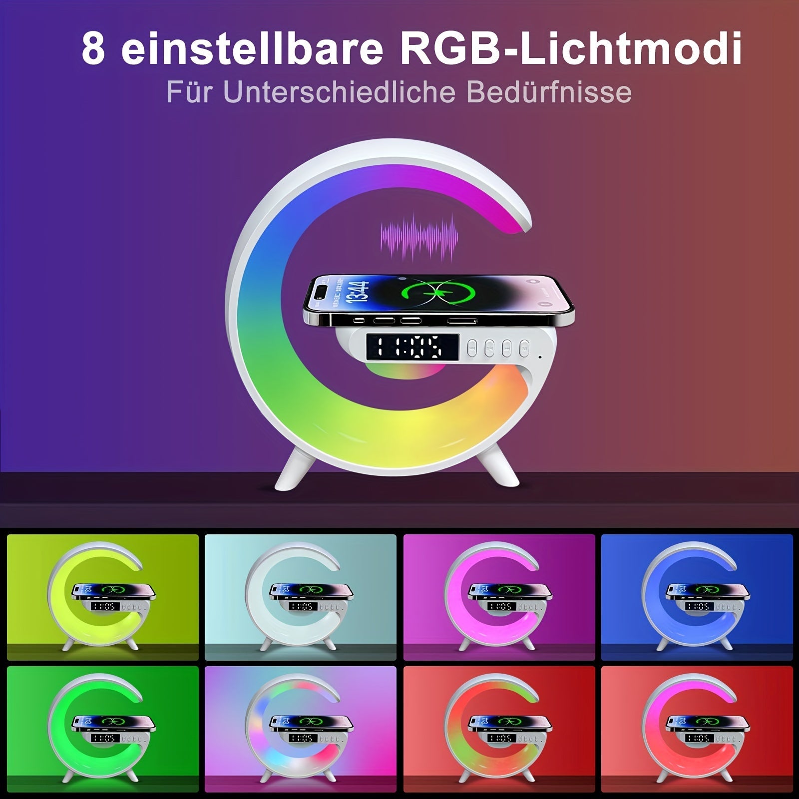 Multifunctional Alarm Clock with Sunrise Light Wireless Charging Bluetooth Speaker and Timer