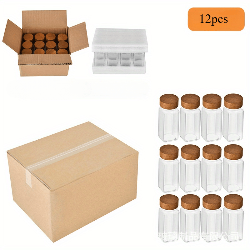 12-Pack Square Spice Jars Set with Glass Containers and Acacia Wood Shakers