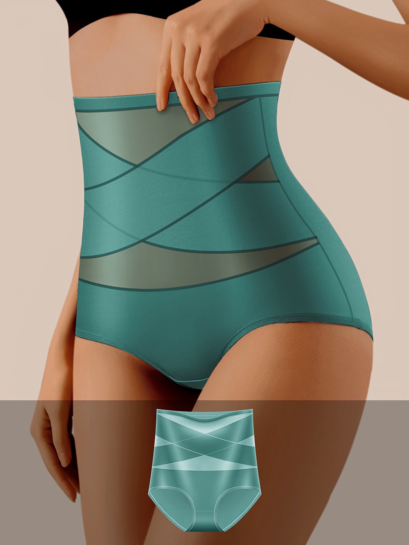 Women's High-Waist Shapewear Panties Teal Breathable Nylon Spandex Tummy Control