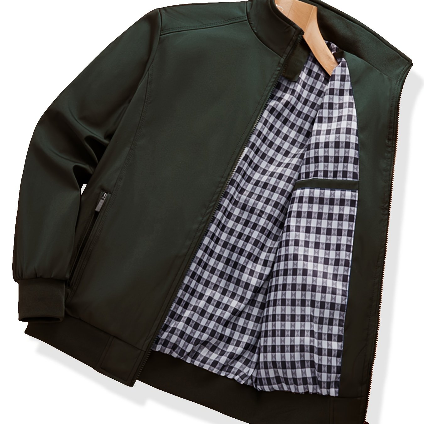 Erkaklar uchun engil shamol o'tkazmaydigan jakket, mustahkam kulrang rangda, tekis cho'ntak bilan - tasodifiy zip-up, turli xil yeng bilan, polyesterdan tayyorlangan - bahor va kuz uchun ideal