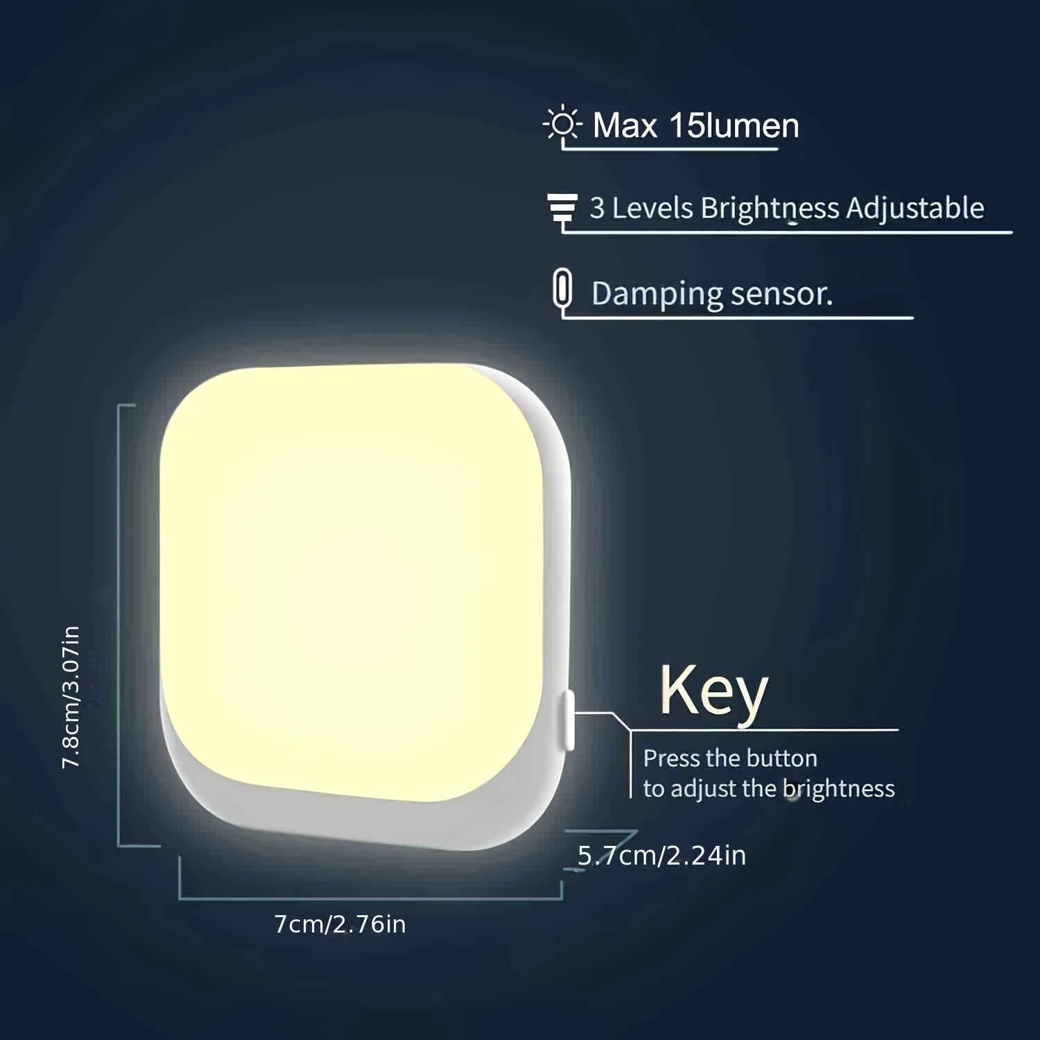 Plug-In Night Light with Dusk to Dawn Sensor and Three-Level Brightness for Bedroom Hallway Kitchen Bathroom
