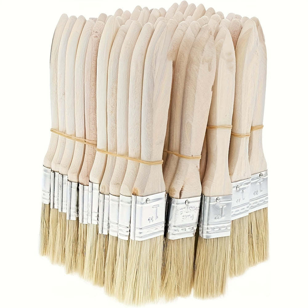 10pcs Natural Wood Flat Paint Brushes for Art Crafts Staining Repair
