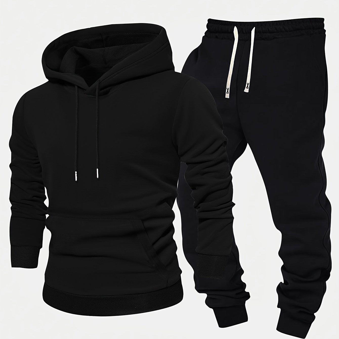 Men's Casual 2-Piece Set Hoodie and Pants Solid Color Long Sleeve Autumn Spring