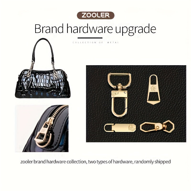 Leather Crocodile Pattern Messenger Bag for Women with Adjustable Strap and Zipper Closure