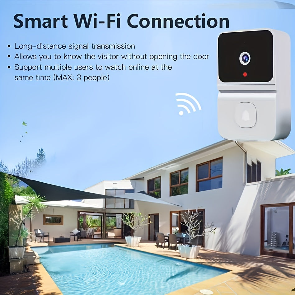 Wireless Smart WiFi Doorbell with Night Vision Two-Way Audio Rechargeable Battery Black