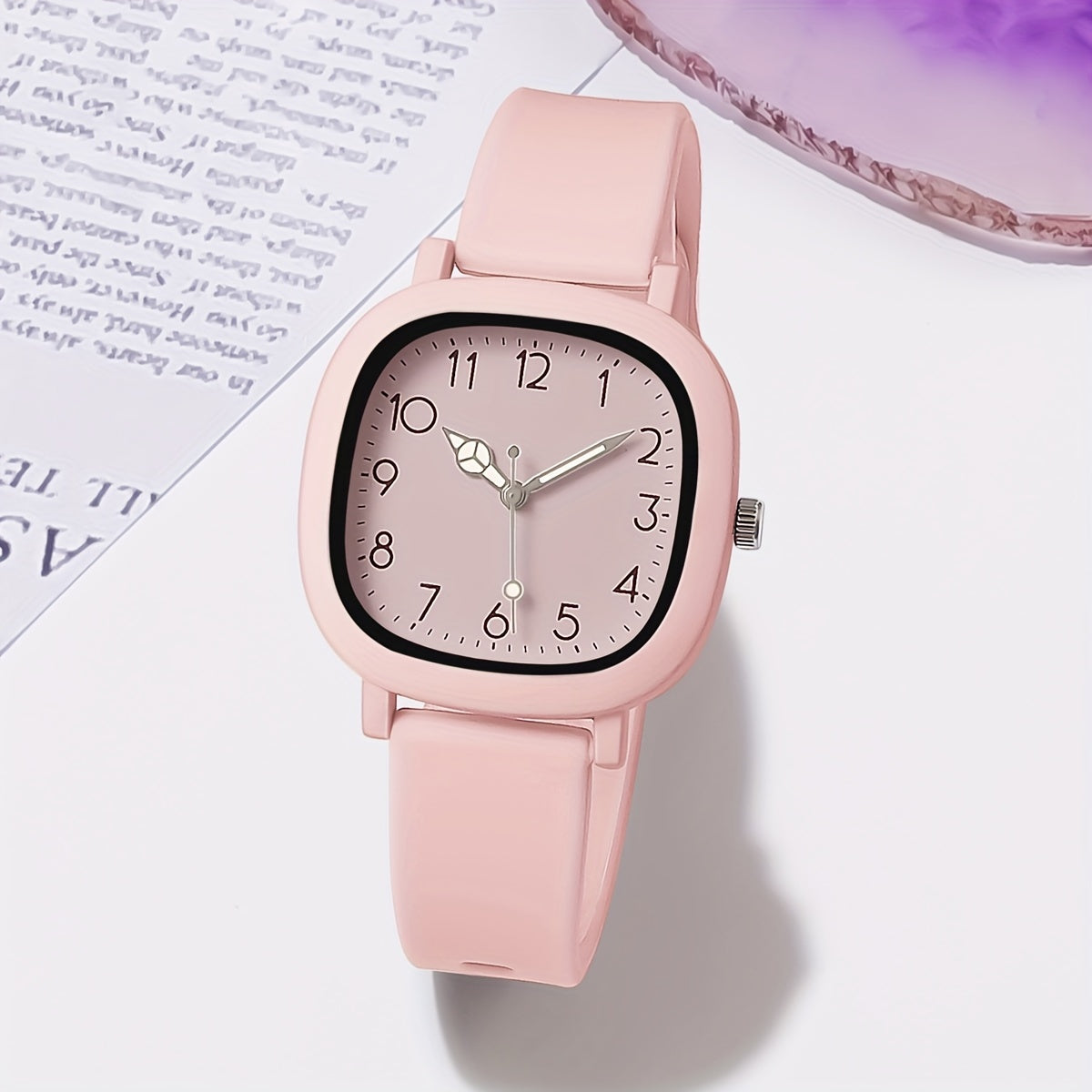 Women's Square Quartz Watch with Silicone Band in Macaroon Color