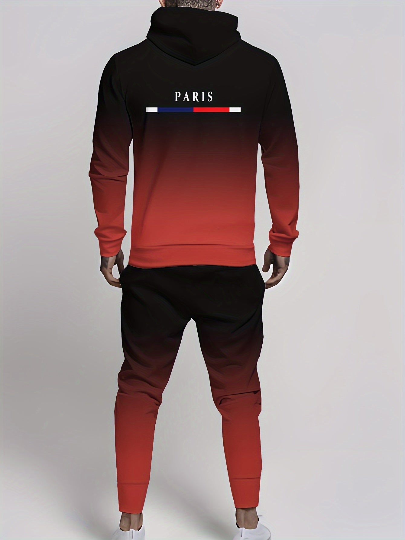 Men's Plus Size Hoodie and Sweatpants Set with Patterned Print Hooded Collar and Slight Stretch Fabric