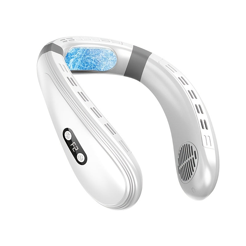 Portable Wearable Neck Fan with 360° Cooling Plate, USB Rechargeable, Quiet Operation