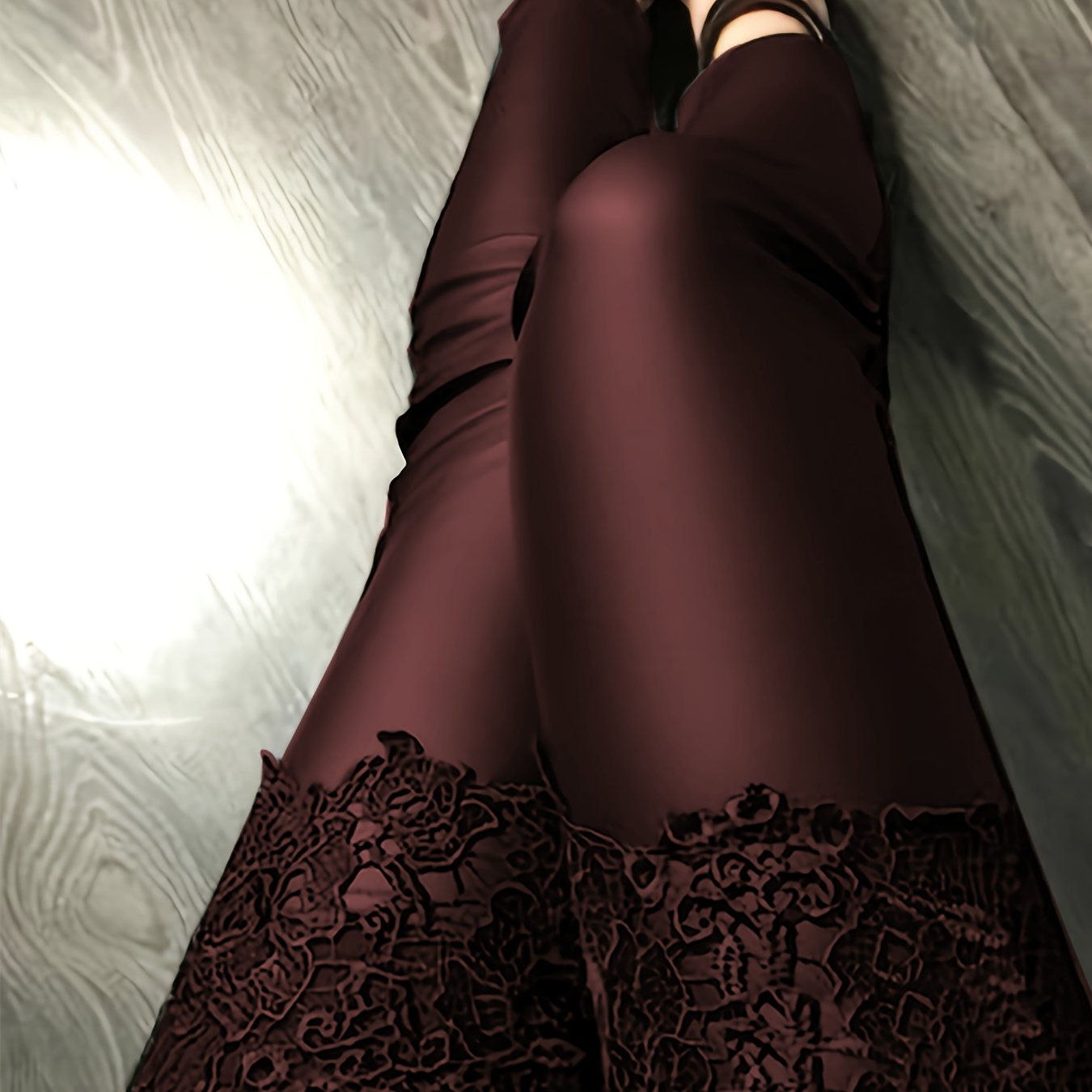 Women Casual PU Splicing Lace Tights Large Size Daily Wear