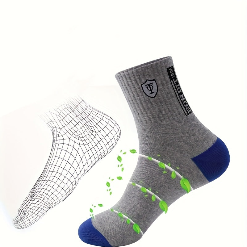 Men's Sports Crew Socks 10 Pairs Geometric Letter Pattern Cotton Polyester