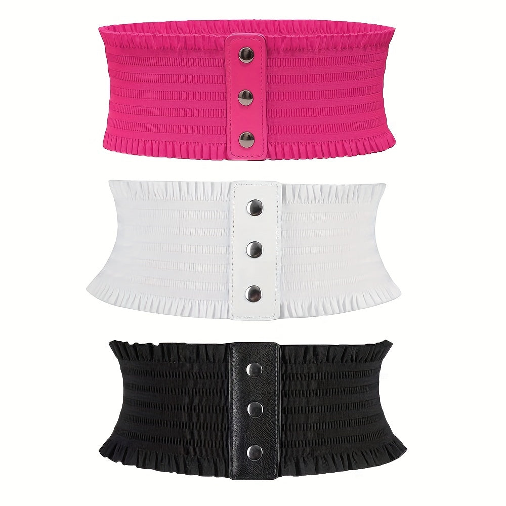 Vintage kiyinganlar va palto uchun 3 ta Ruffled keng kamarlar to'plami, elastik belbog' bilan