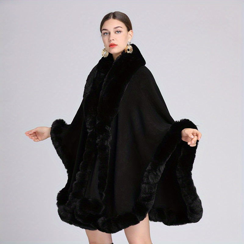 Women’s Warm Oversized Faux Fur Collar Cardigan Cape Autumn Winter Windproof Shawl
