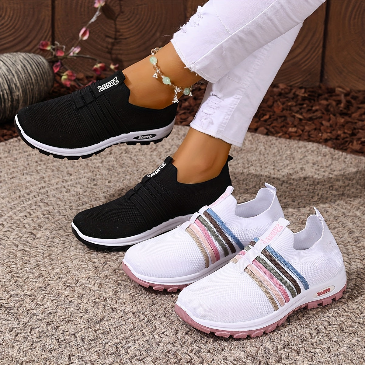 Plus Size Women's Slip-On Sneakers Breathable Mesh Casual Shoes