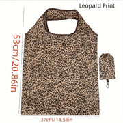 Leopard Print Tote Bag for Women Foldable Shoulder Handbag for Daily Use
