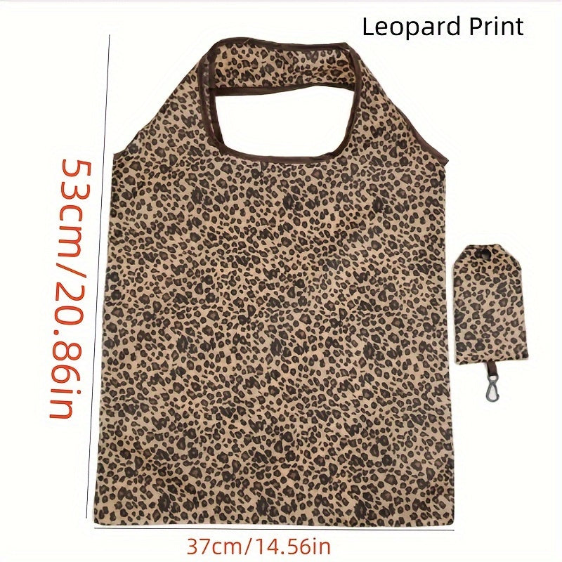Leopard Print Tote Bag for Women Foldable Shoulder Handbag for Daily Use