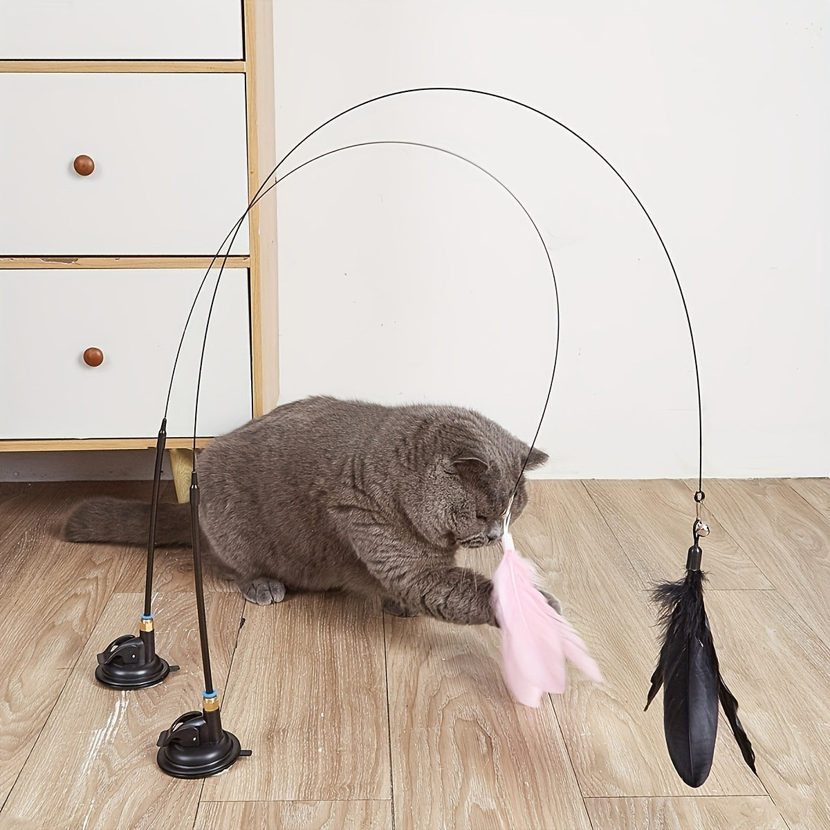 Plastic Cat Teaser Toy with Suction Cup and Long Pole for Indoor Cats