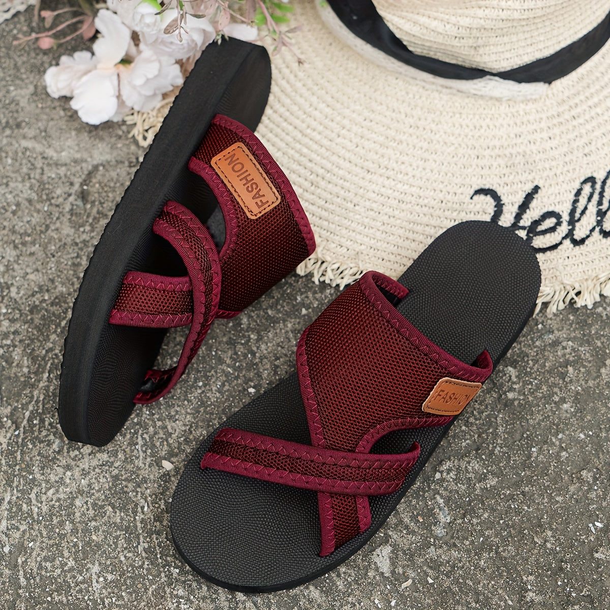 Women's Plus Size Summer Flat Sandals Open Toe Slip-On Beach Shoes