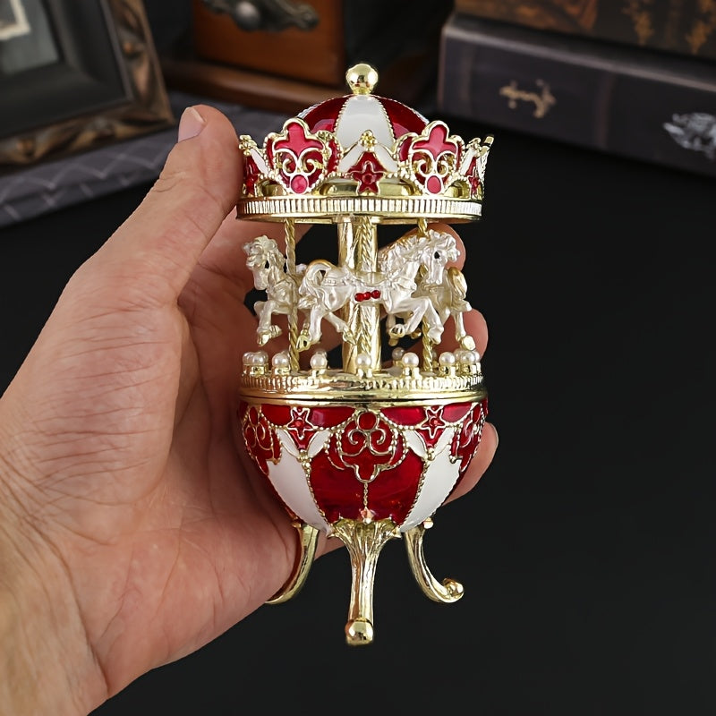 Carousel Jewelry Box for Women and Girls Metal Painted Storage Organizer