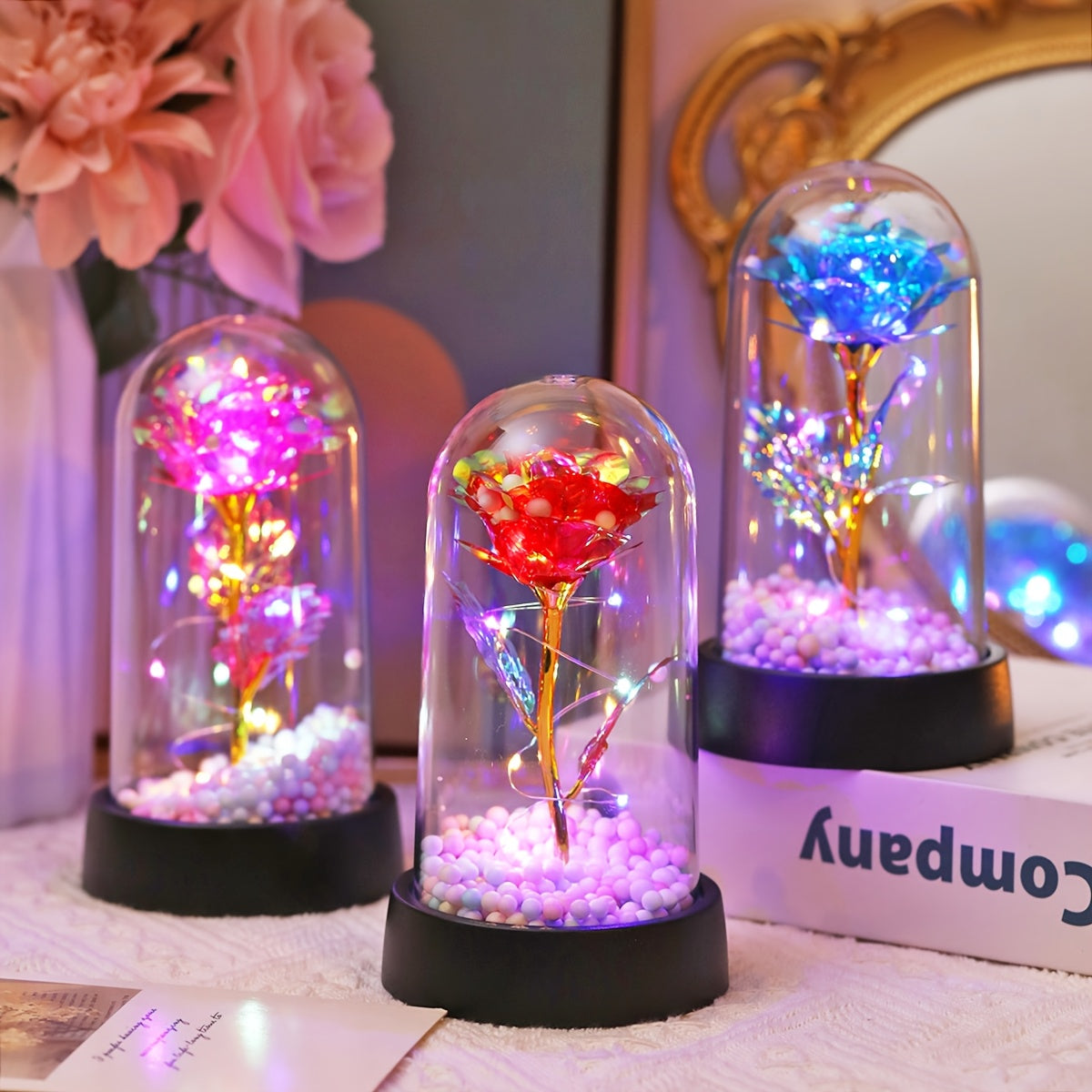 LED Rose Flower Night Light Battery Operated for Bedroom Decor Gifts