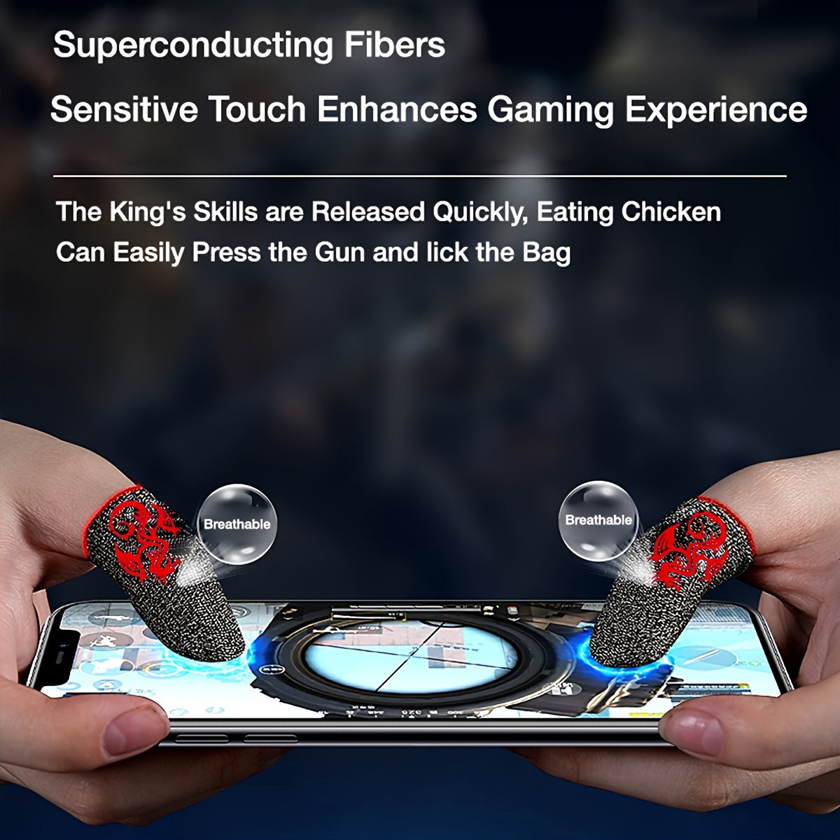 Game Finger Sleeves with Dragon Pattern, Carbon Fiber Material, Breathable, for Mobile Gaming