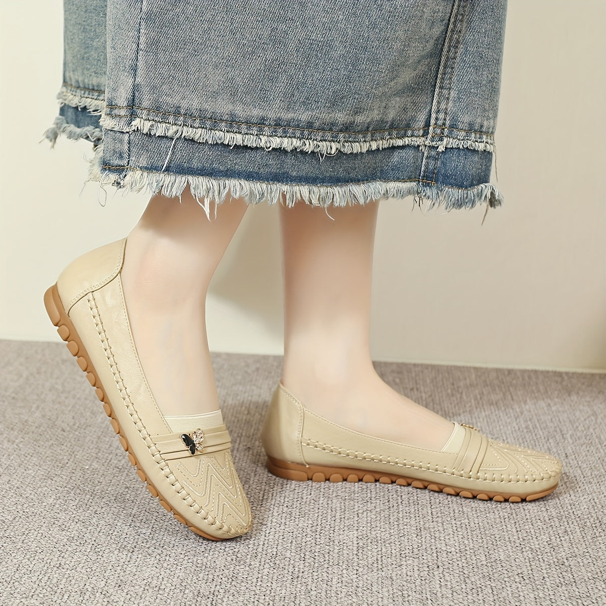 Women's Leather Slip-On Loafers with Non-Slip Sole and Soft Cover