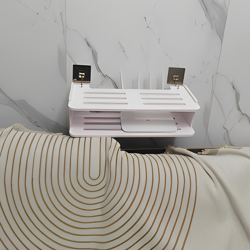 1 dona devorga o'rnatiladigan javon, burg'ulashni talab qilmaydigan, routerlar va televizor qutichalarini tartibga solish uchun PP materialidan tayyorlangan, joyni tejaydigan saqlash yechimini taqdim etadi.