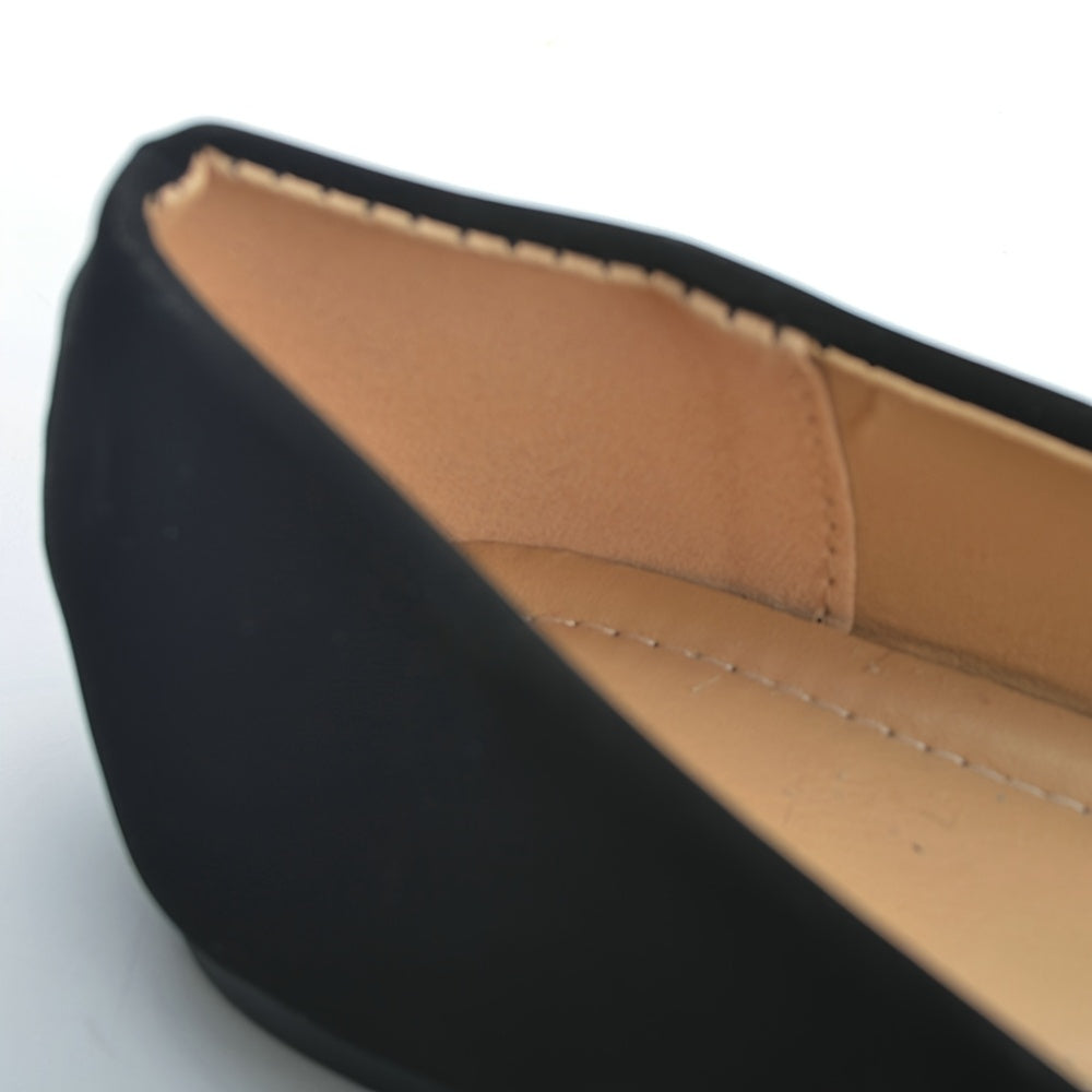 Women's Slip-On Ballet Flats Black Round-Toe PU Shoes Comfortable All-Season