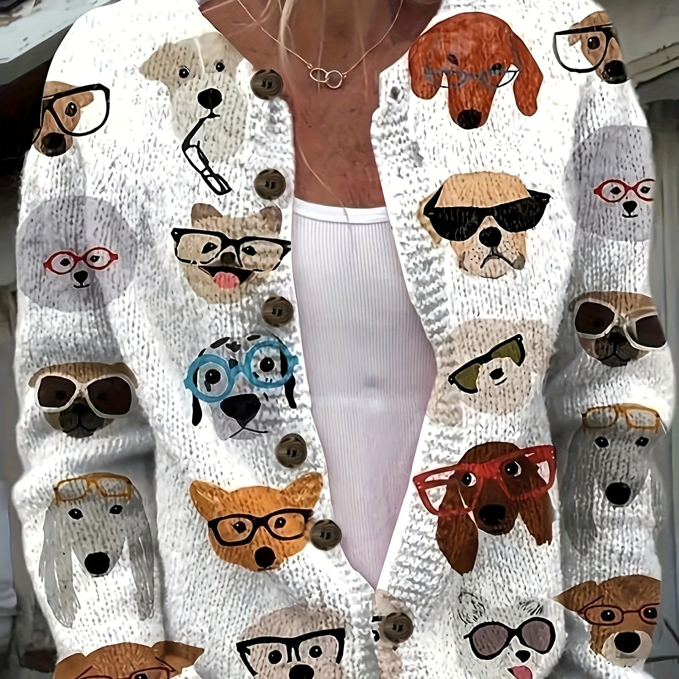 Cárdigan de talla grande para mujer, ligero, con estampado de perros, primavera y otoño, manga larga, abertura frontal