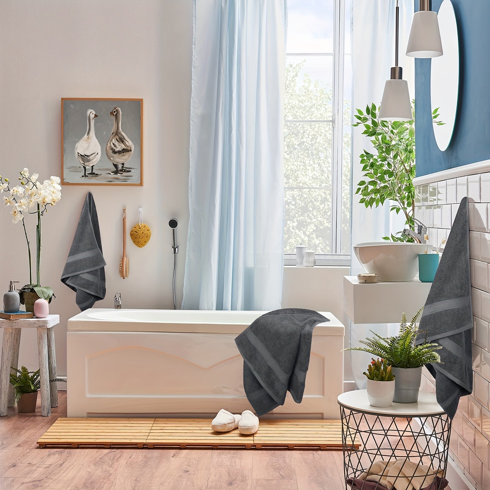 8-Piece Grey Towel Set Includes 2 Bath Towels 2 Hand Towels and 4 Wash Cloths