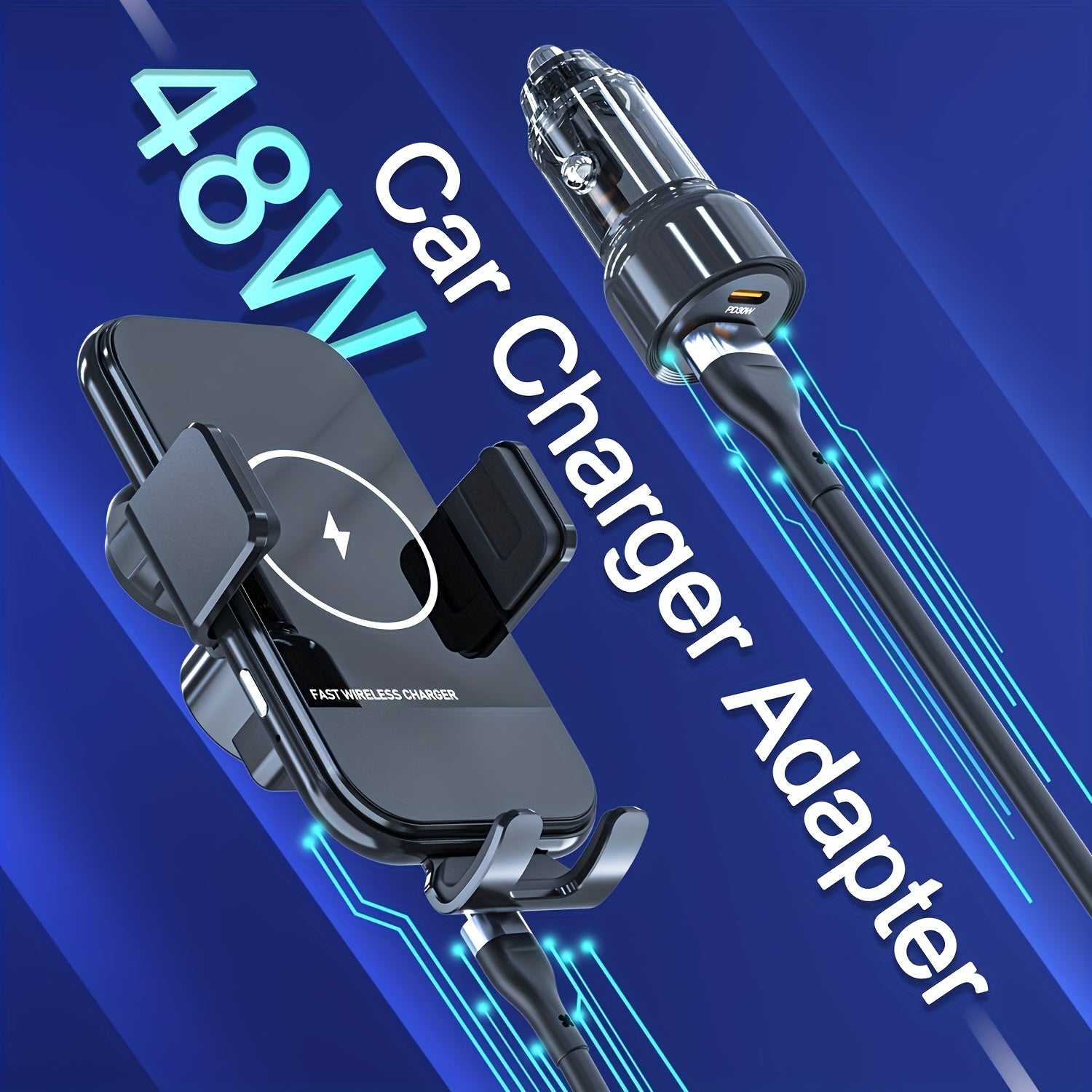 Cargador inalámbrico para coche Qi de carga rápida con sujeción automática y soporte para teléfono para ventilación