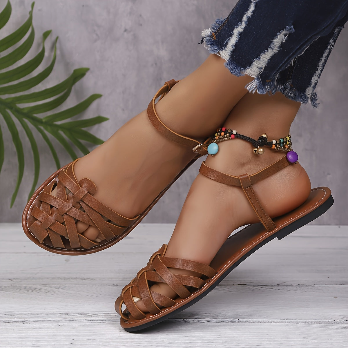 Women's Summer Woven Leather Casual Roman Sandals