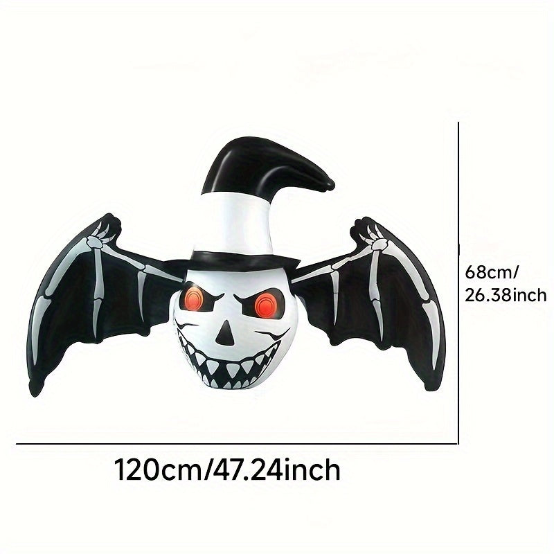 Inflatable Halloween Decor Skull and Bat 119.38cm PVC Outdoor Indoor Ornament
