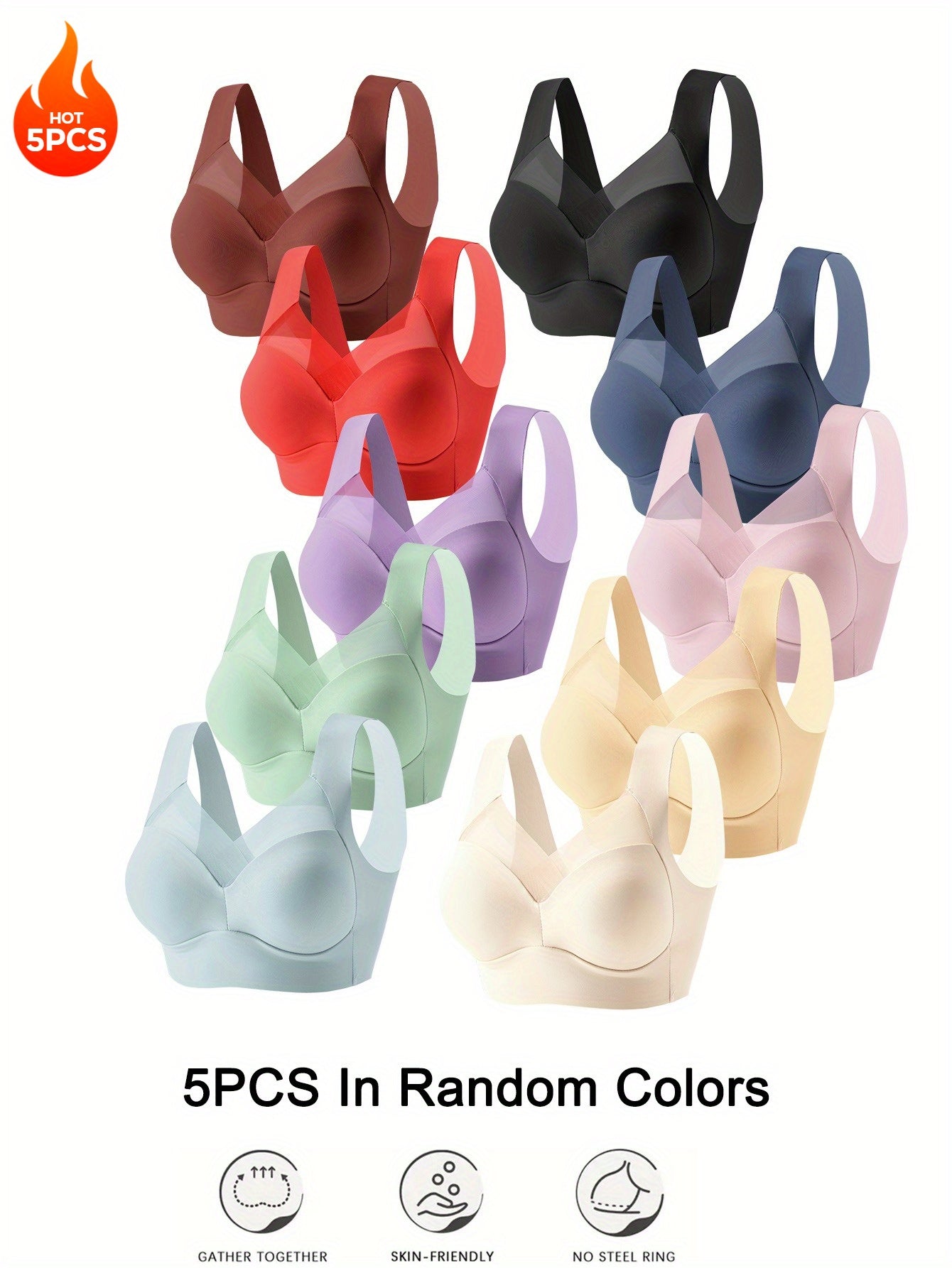 Women's Assorted Color Sports Bras Set Breathable Mesh Wide Straps Yoga Casual