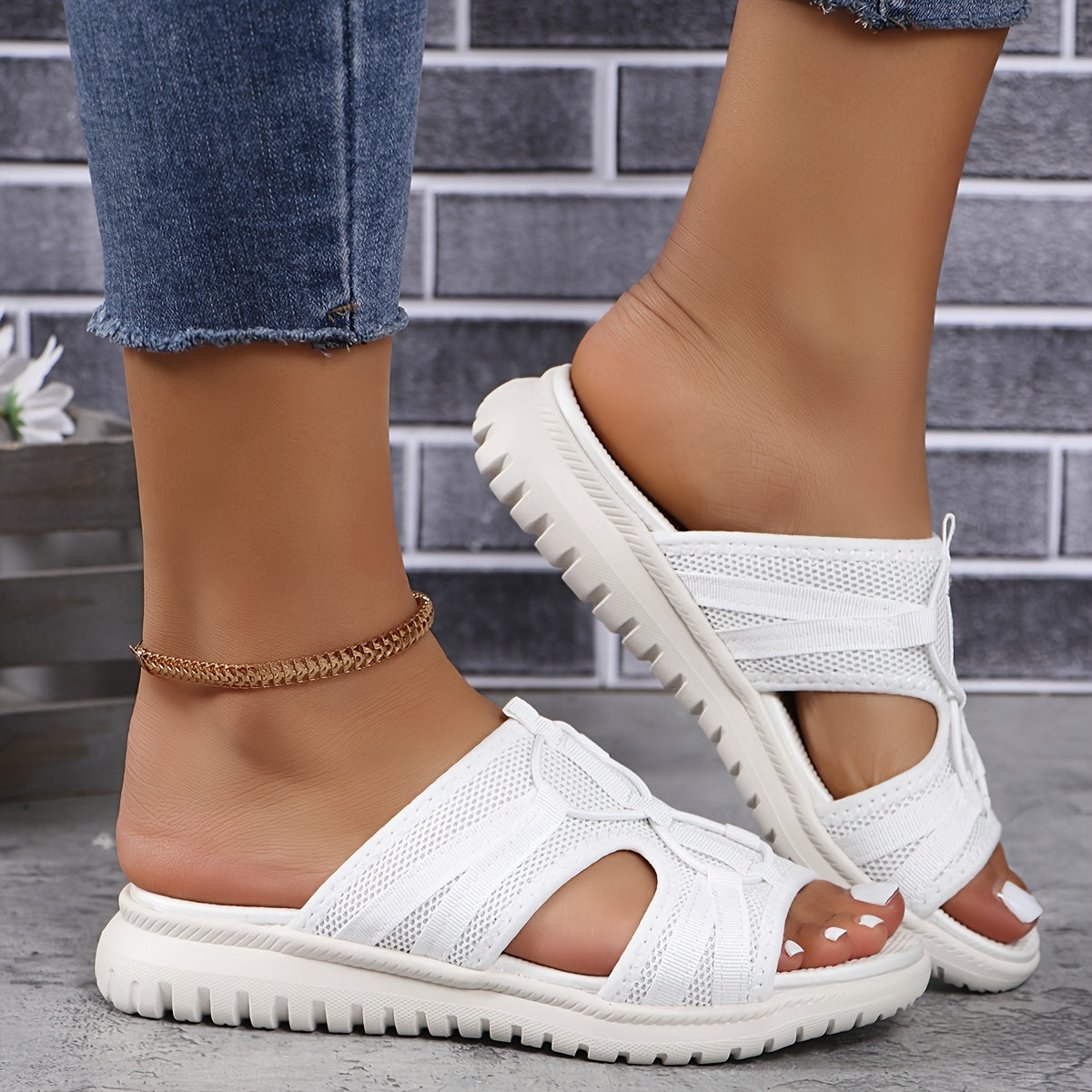 Women's Solid Color Casual Sandals Platform Slip On Wedge Shoes