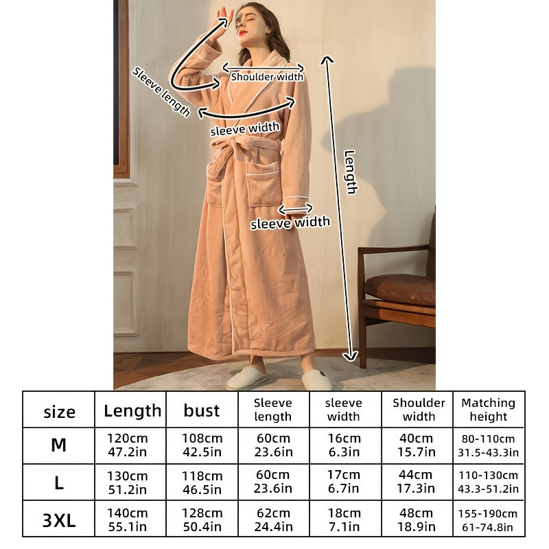 Kuz/Qish bathrobe, qulay uniseks pijama, uzun yengli va cho'ntakli qalin katta o'lchamdagi tunika, uy/hamom uchun iliq robe.