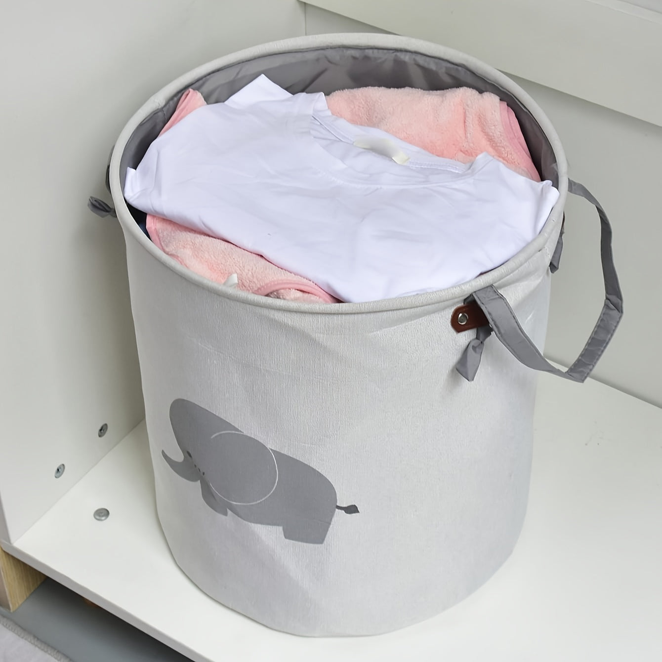 Elephant Print Laundry Basket Circular Storage Bin for Clothing Toys Bedroom Bathroom