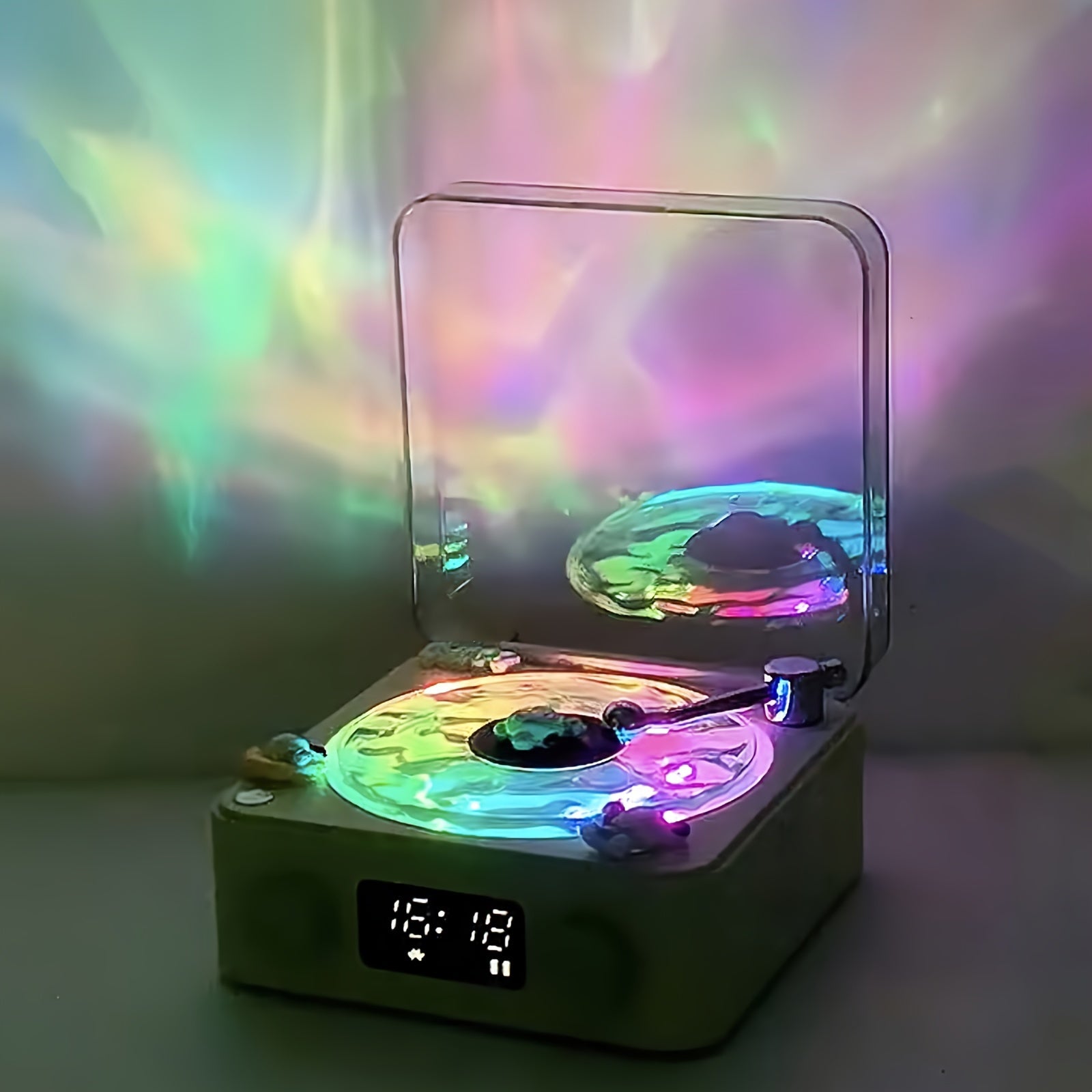 Vinyl Record Player with Wireless Speaker and Ocean Wave Lights for Music Lovers
