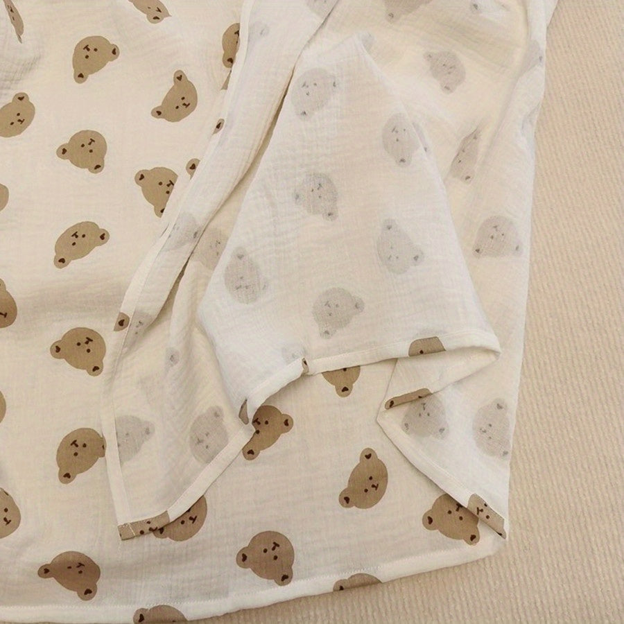 Baby Baby Blanket and Bath Towel in Cute Bear Print Double Layer Cotton Yarn