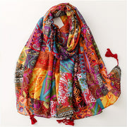 Women's Lightweight Printed Shawl with Tassels for Casual and Outdoor Wear
