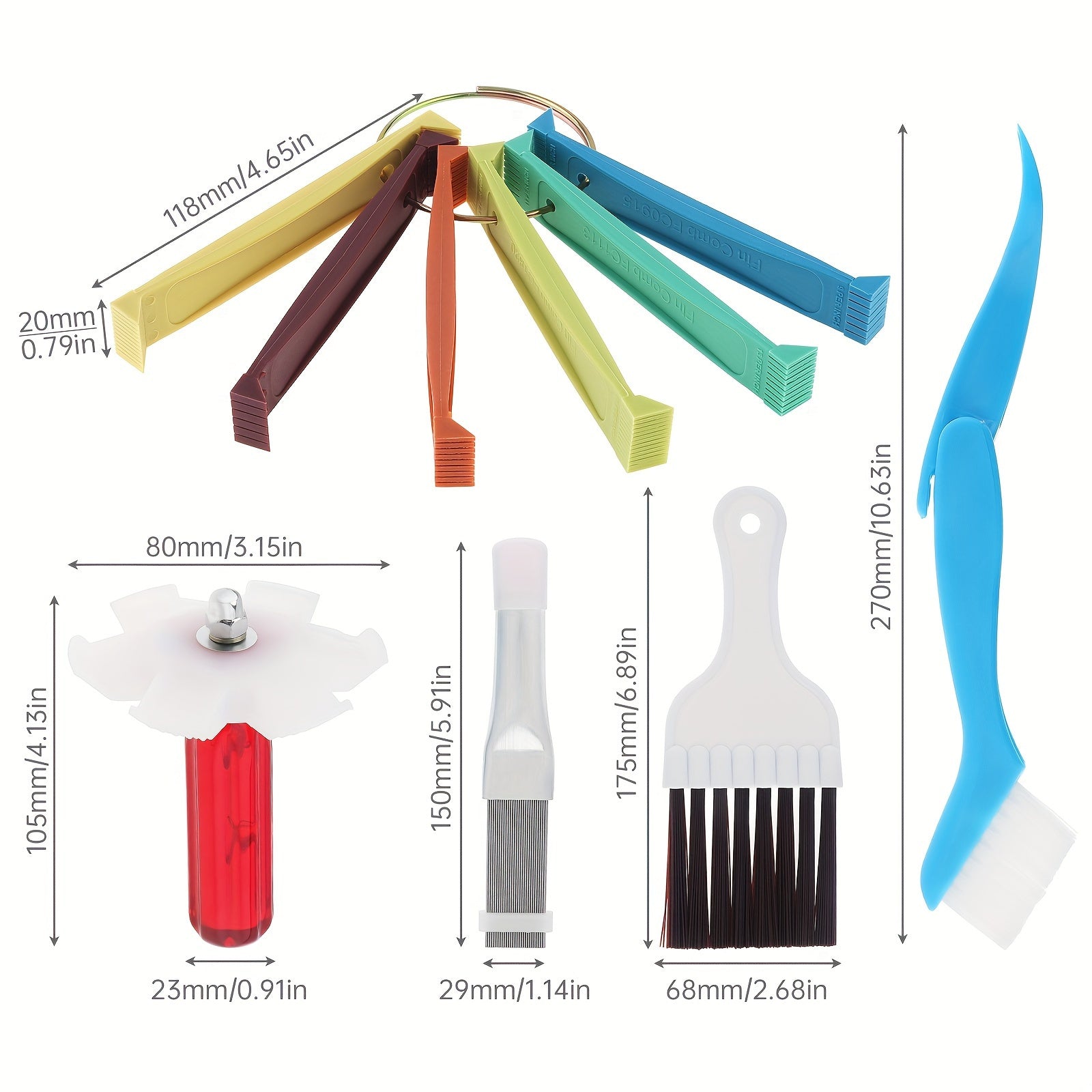 Multi-Functional Air Conditioner and Refrigerator Fin Cleaning Kit 5 Pieces Stainless Steel Plastic