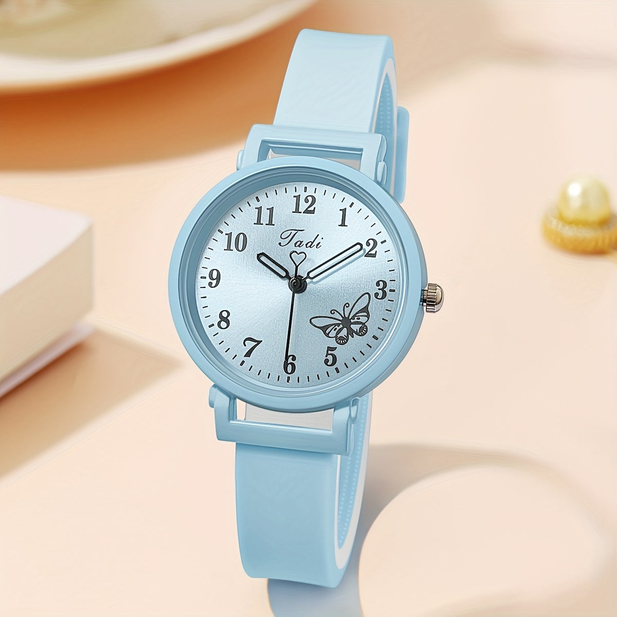 Women's Quartz Watch with Colorful Butterfly Design and Silicone Band