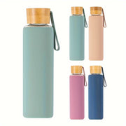 Glass Water Bottle with Silicone Sleeve and Strap Dishwasher Safe