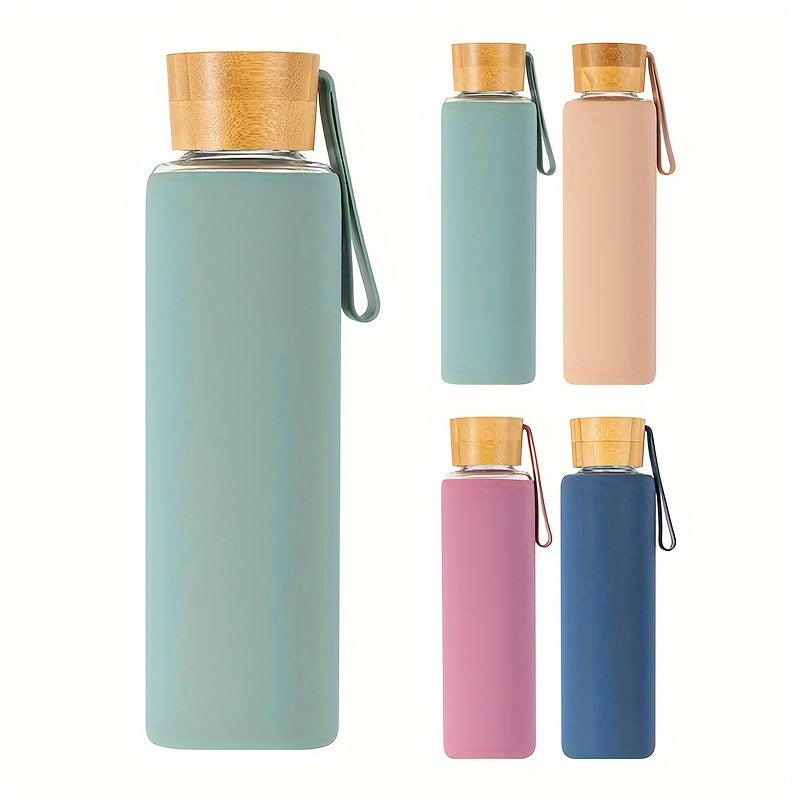 Glass Water Bottle with Silicone Sleeve and Strap Dishwasher Safe